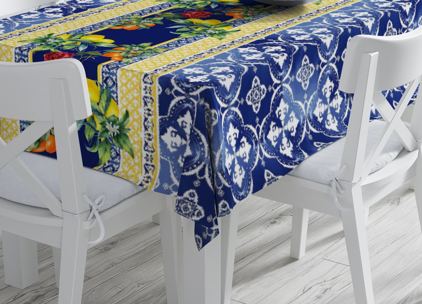 Azure Sanibel Koleksiyonu - Etnik Desenli Limonlu Masa Örtüsü Dikişsiz