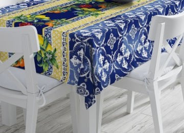 Azure Sanibel Koleksiyonu - Etnik Desenli Limonlu Masa Örtüsü Dikişsiz