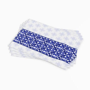 Malibu Koleksiyonu - Mavi Geometrik Etnik Amerikan Servisi 3'lü set Dikilmemiş Panel Kumaş