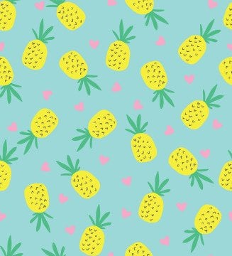 Nil Yeşili Zemin Üzerine Pembe Kalpli Ananas Dijital Baskılı Kumaş