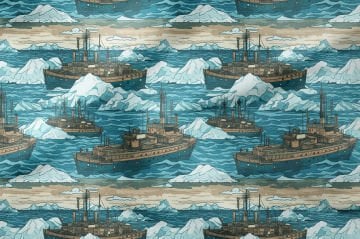 Летняя коллекция Винтажные милые корабли в волнах и айсберги, парусник многоцелевой декоративный цифровой принт ткань