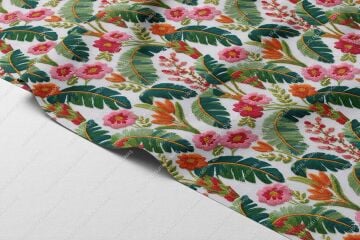 3D Tropikal Çiçek ve Yaprak Desenli Dijital Baskı Polyester Kumaş