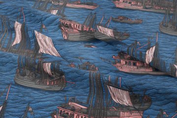 Yaz Koleksiyonu Vintage Deniz ve Dalgalar İçinde Sevimli Gemiler, Yelkenli Çok Amaçlı Dekoratif Dijital Baskı Kumaş