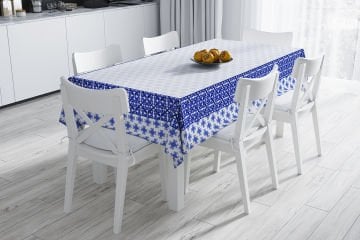 Malibu Koleksiyonu - Mavi Geometrik Etnik Masa Örtüsü Dikişsiz