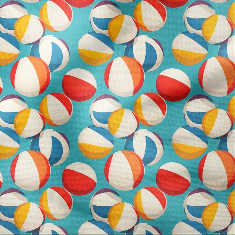 Yaz Koleksiyonu Vintage Pop Art Turkuaz Zeminli Deniz Topları Çok Amaçlı Dekoratif Dijital Baskı Kumaş