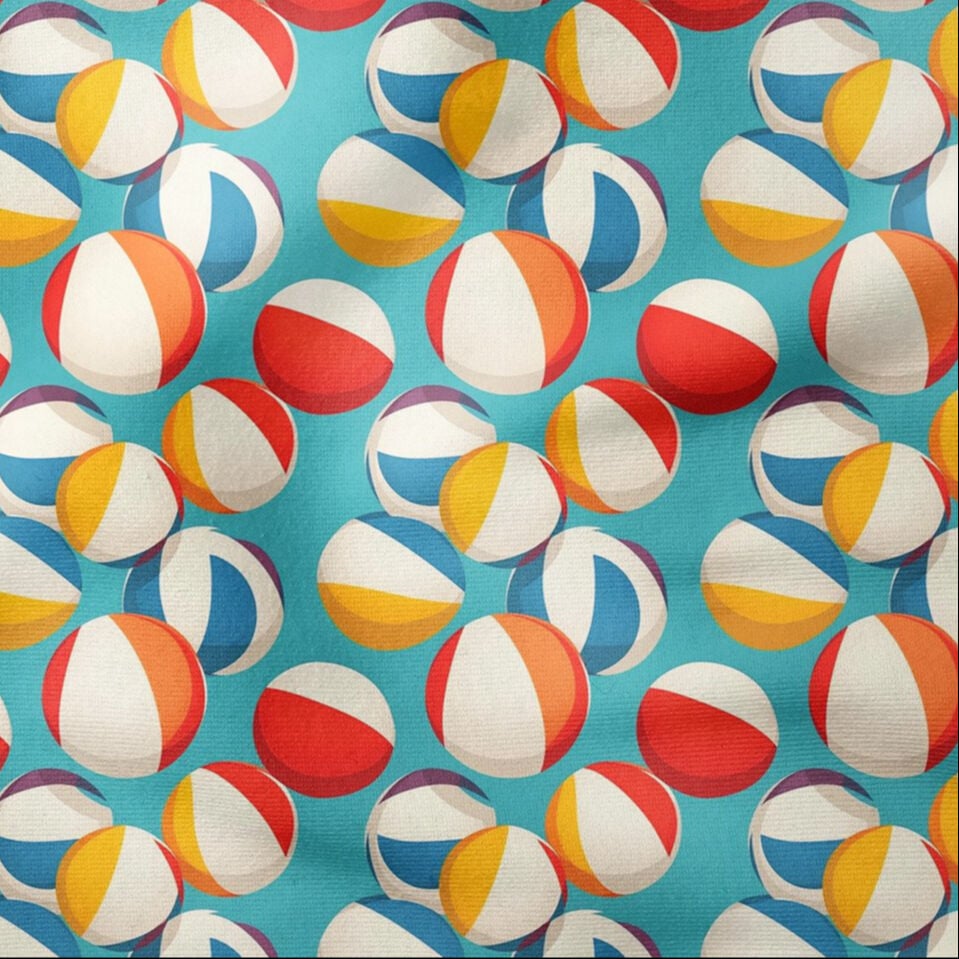 Yaz Koleksiyonu Vintage Pop Art Turkuaz Zeminli Deniz Topları Çok Amaçlı Dekoratif Dijital Baskı Kumaş