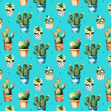 Cactus Series-Digital Printed Fabric with Polka Dot Cactus Pattern on Turquoise Background