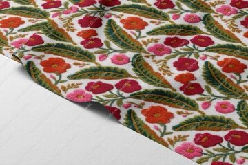 3D Çiçek ve Yaprak Desenli Dijital Baskı Polyester Kumaş