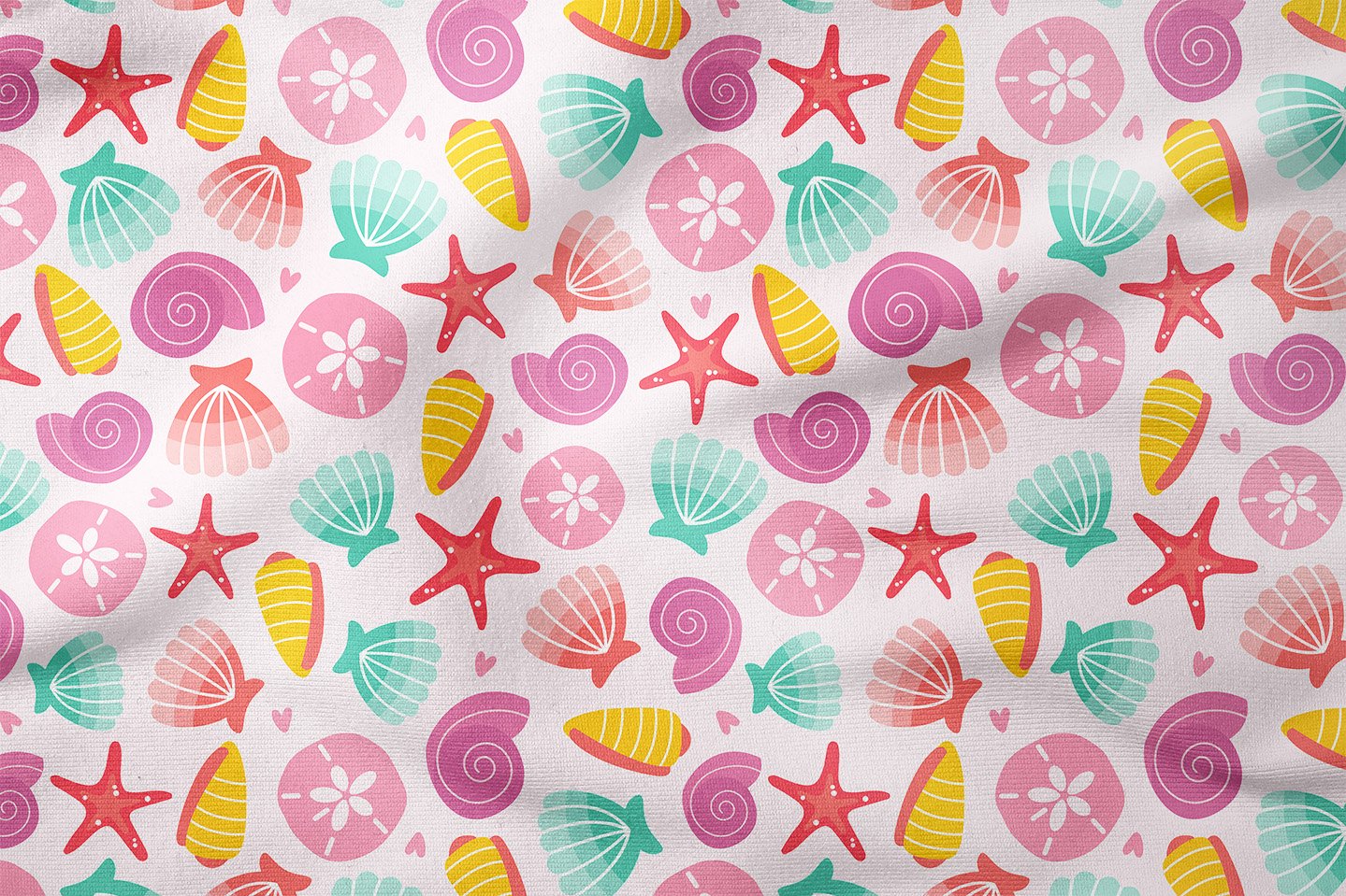 Yaz Koleksiyonu Vintage Pembe Zeminli Deniz Kabukları, Deniz Yıldızı Çok Amaçlı Dekoratif Dijital Baskı Kumaş