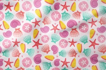Летняя коллекция Винтажный розовый фон Ракушки, морские звезды Многоцелевая декоративная ткань с цифровой печатью