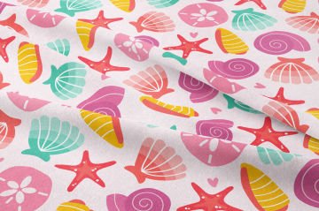 Yaz Koleksiyonu Vintage Pembe Zeminli Deniz Kabukları, Deniz Yıldızı Çok Amaçlı Dekoratif Dijital Baskı Kumaş