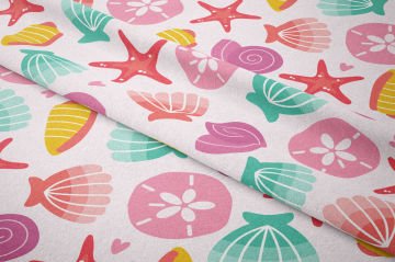 Yaz Koleksiyonu Vintage Pembe Zeminli Deniz Kabukları, Deniz Yıldızı Çok Amaçlı Dekoratif Dijital Baskı Kumaş
