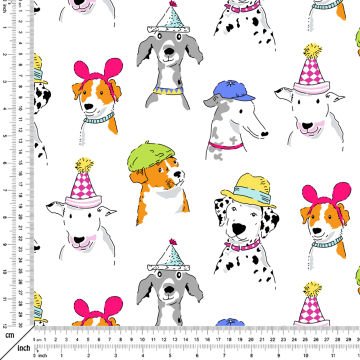 Sevimli Şapkalı Köpek Desenli Dijital Baskılı Kumaş