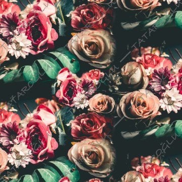 Valentine's Day Collection-Colorful Green Leaf Rose Pattern Digital Printed Fabric