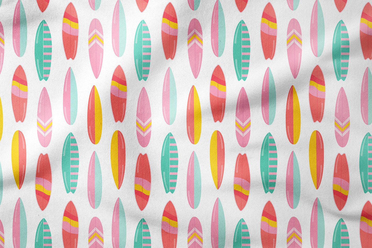Yaz Koleksiyonu Vintage Krem Zeminli Gökkuşağı Sörf Tahtaları Çok Amaçlı Dekoratif Dijital Baskı Kumaş