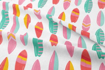 Yaz Koleksiyonu Vintage Krem Zeminli Gökkuşağı Sörf Tahtaları Çok Amaçlı Dekoratif Dijital Baskı Kumaş