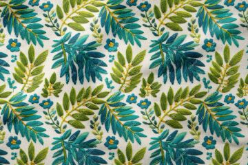 3D Tropikal Yapraklar – Nakış Efektli Botanik Dijital Baskı Kumaş
