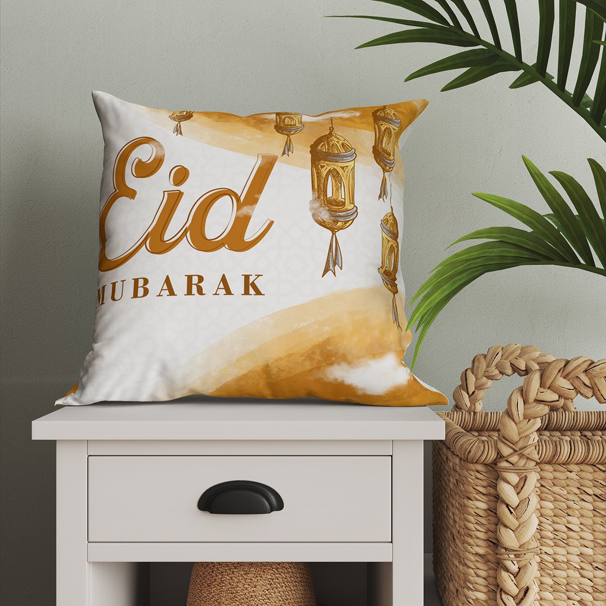 Eid Mubarak Model 1-Pano Kırlent 2'li Set Dikilmemiş