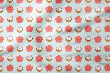 Yaz Koleksiyonu Vintage Mint Yeşili Zemin Hindistan Cevizi Ve Çiçekler Desenli Çok Amaçlı Dekoratif Dijital Baskı Kumaş