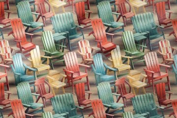 Yaz Koleksiyonu Vintage Ahşap Rengarenk Plaj Sandalyeleri, Sahil Kumsal Desenli Çok Amaçlı Dekoratif Dijital Baskı Kumaş