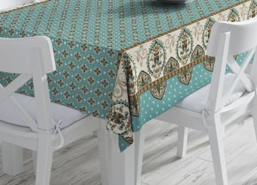 Cape Cool Collection - Turquoise Coffee Tone Ethnic Tablecloth Seamless