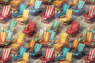 Yaz Koleksiyonu Vintage Ahşap Rengarenk Plaj Sandalyeleri, Sahil Kumsal Şezlonglar Desenli Çok Amaçlı Dekoratif Dijital Baskı Kumaş