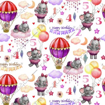 Doğum Günü Kutlayan Balonlu Sevimli Filli Kumaş