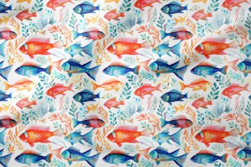 Летняя коллекция Симпатичные тропические рыбки Акварельный эффект Многоцелевая декоративная ткань с цифровым принтом
