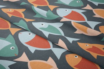 Minimal Balık Kumaşı, Modern Deniz Temalı Dekor Kumaşı