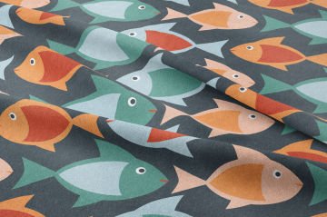Minimal Balık Kumaşı, Modern Deniz Temalı Dekor Kumaşı