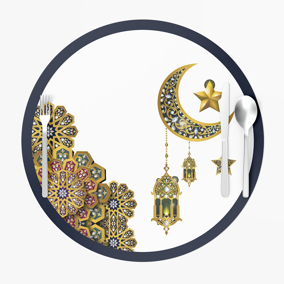 Beyaz Zeminli Ay-Yıldızlı Ramazan Supla 3'lü Set Dikilmemiş