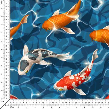 Deniz Efektli Zemin Üzerine Yüzen Balıklar Dijital Baskılı Kumaş