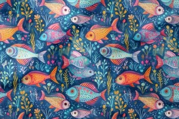 Летняя коллекция Геометрическая подводная жизнь Радужная рыба Многоцелевая декоративная цифровая печать Ткань с эффектом акварели