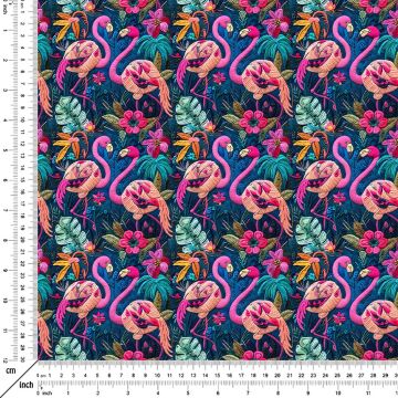 El Örgüsü Flamingo Desenli Dijital Baskı Kumaş(SONBAHAR İNDİRİMİ)