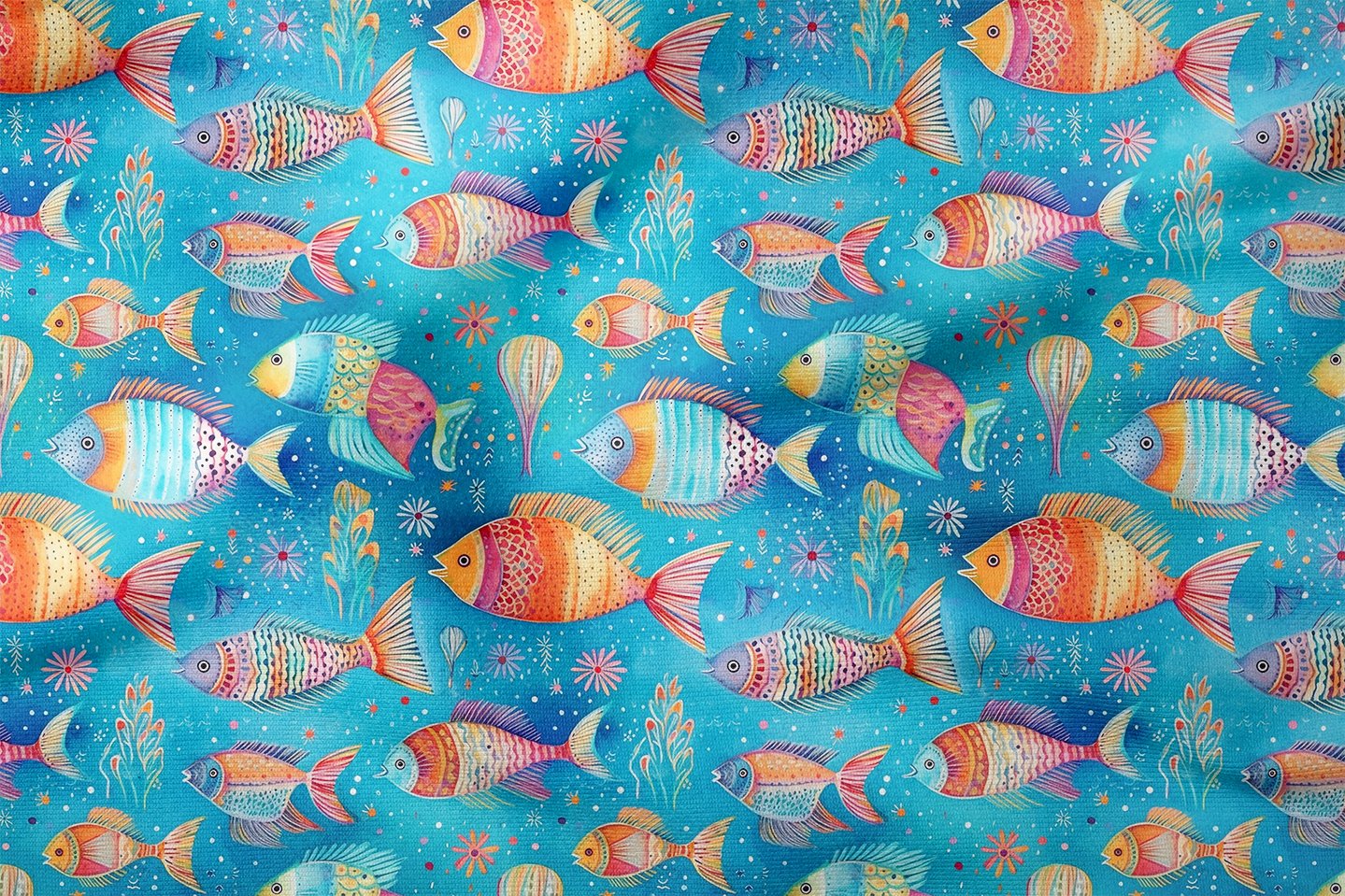 Boho Balık Kumaşı, Pastel Deniz Temalı Dekor Kumaşı