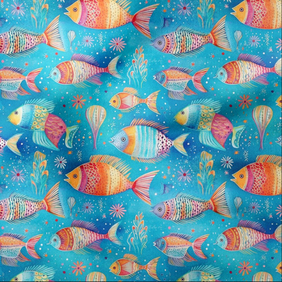 Boho Balık Kumaşı, Pastel Deniz Temalı Dekor Kumaşı