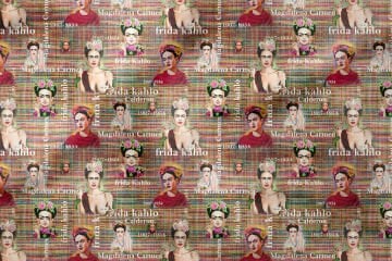 Etnik Zeminli Frida Kahlo Desenli Kumaş