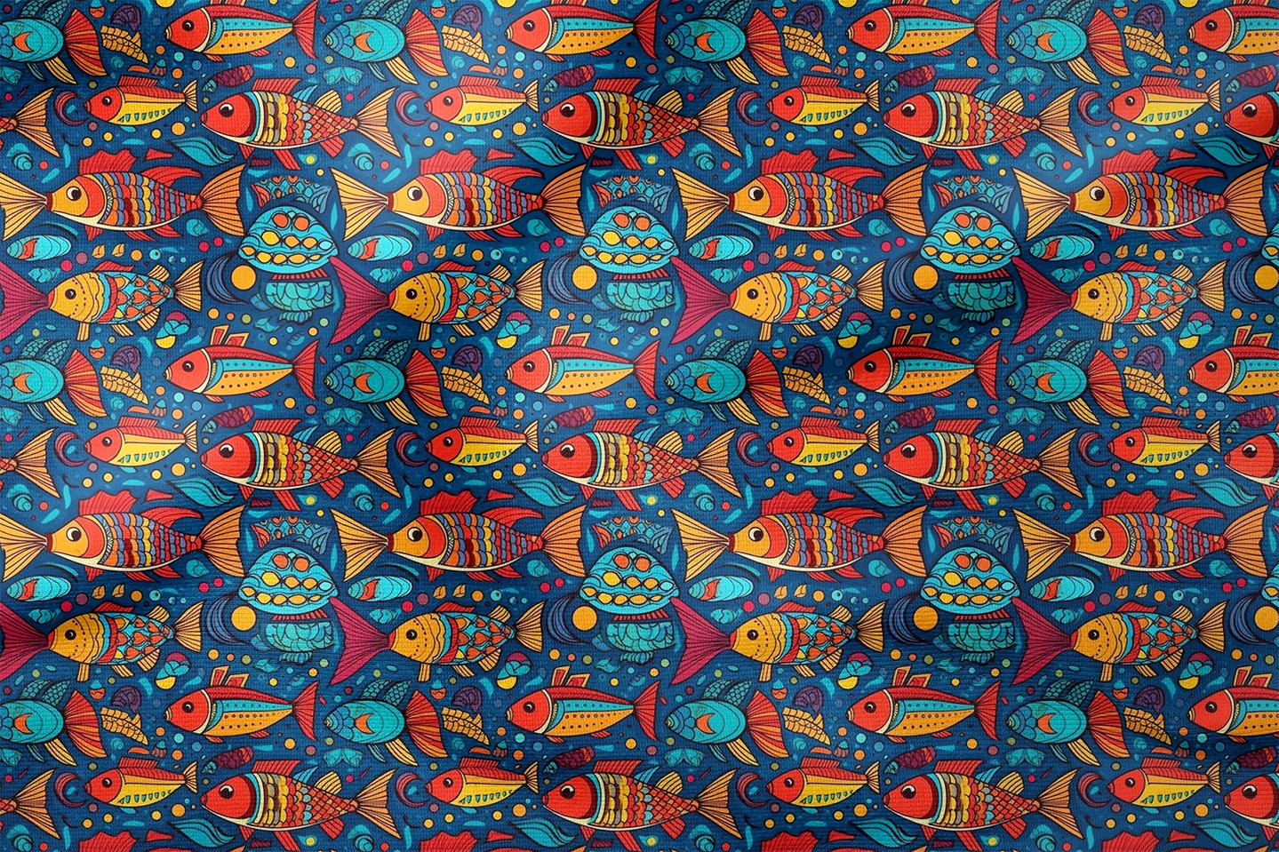 Summer Collection Geometric Undersea Life Rainbow Fish Multi-Purpose Decorative Digital Printing Fabric with Watercolor Effect