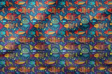 Летняя коллекция Геометрическая подводная жизнь Радужная рыба Многоцелевая декоративная цифровая печать Ткань с эффектом акварели