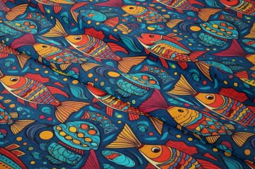 Summer Collection Geometric Undersea Life Rainbow Fish Multi-Purpose Decorative Digital Printing Fabric with Watercolor Effect