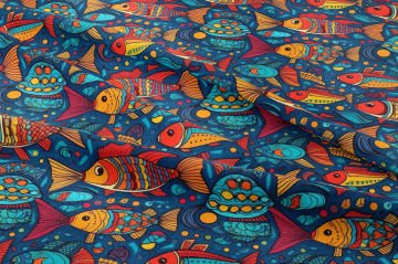 Summer Collection Geometric Undersea Life Rainbow Fish Multi-Purpose Decorative Digital Printing Fabric with Watercolor Effect