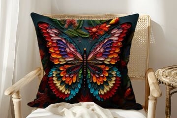 3D Renkli Kelebek Desenli 45x45 Kırlent 2'Li Dikilmemiş Panel Kumaş  – Leke Tutmaz Dijital Baskı
