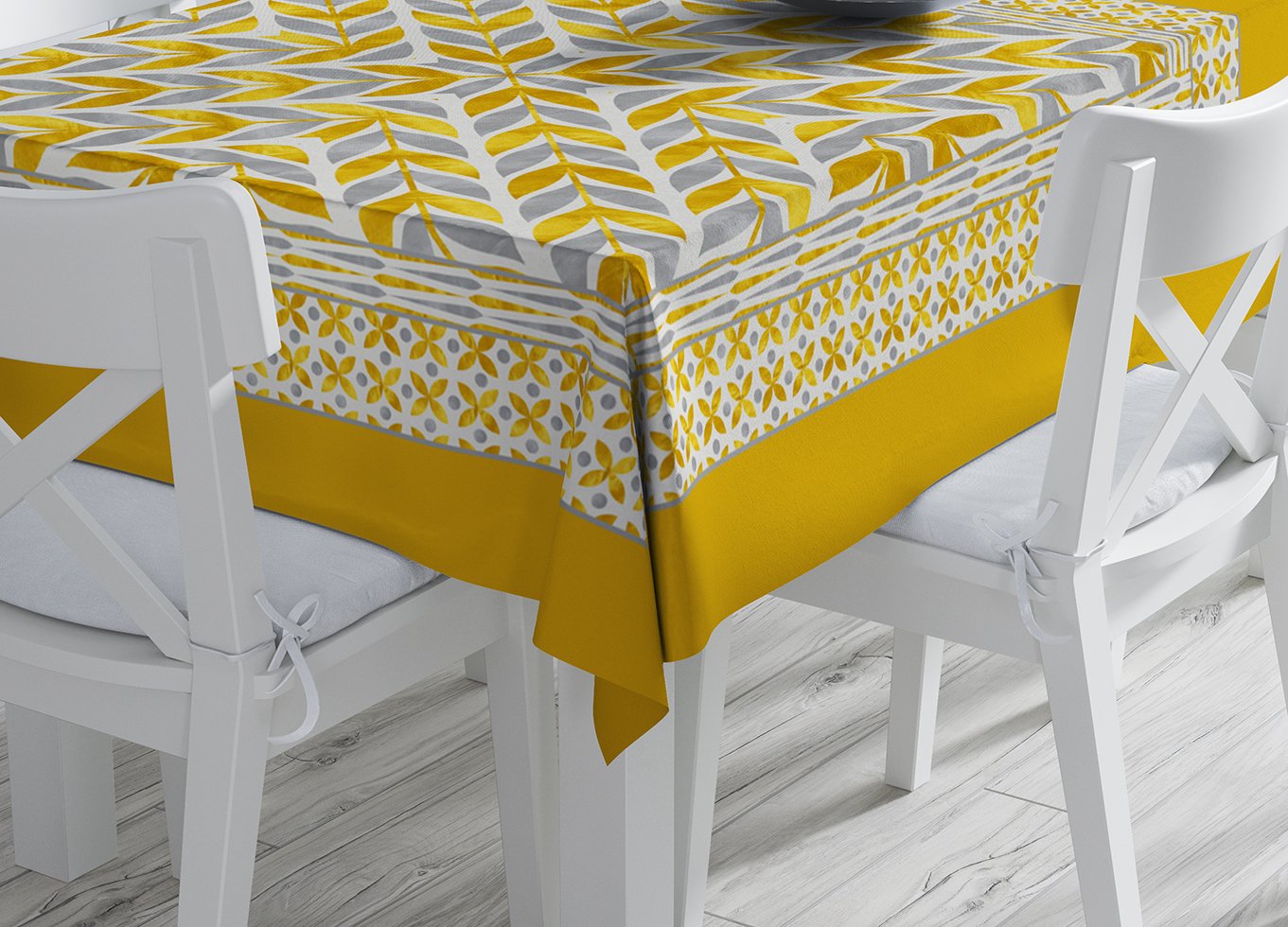 Laguna Koleksiyonu - Sarı Etnik Desenli Masa Örtüsü Dikişsiz