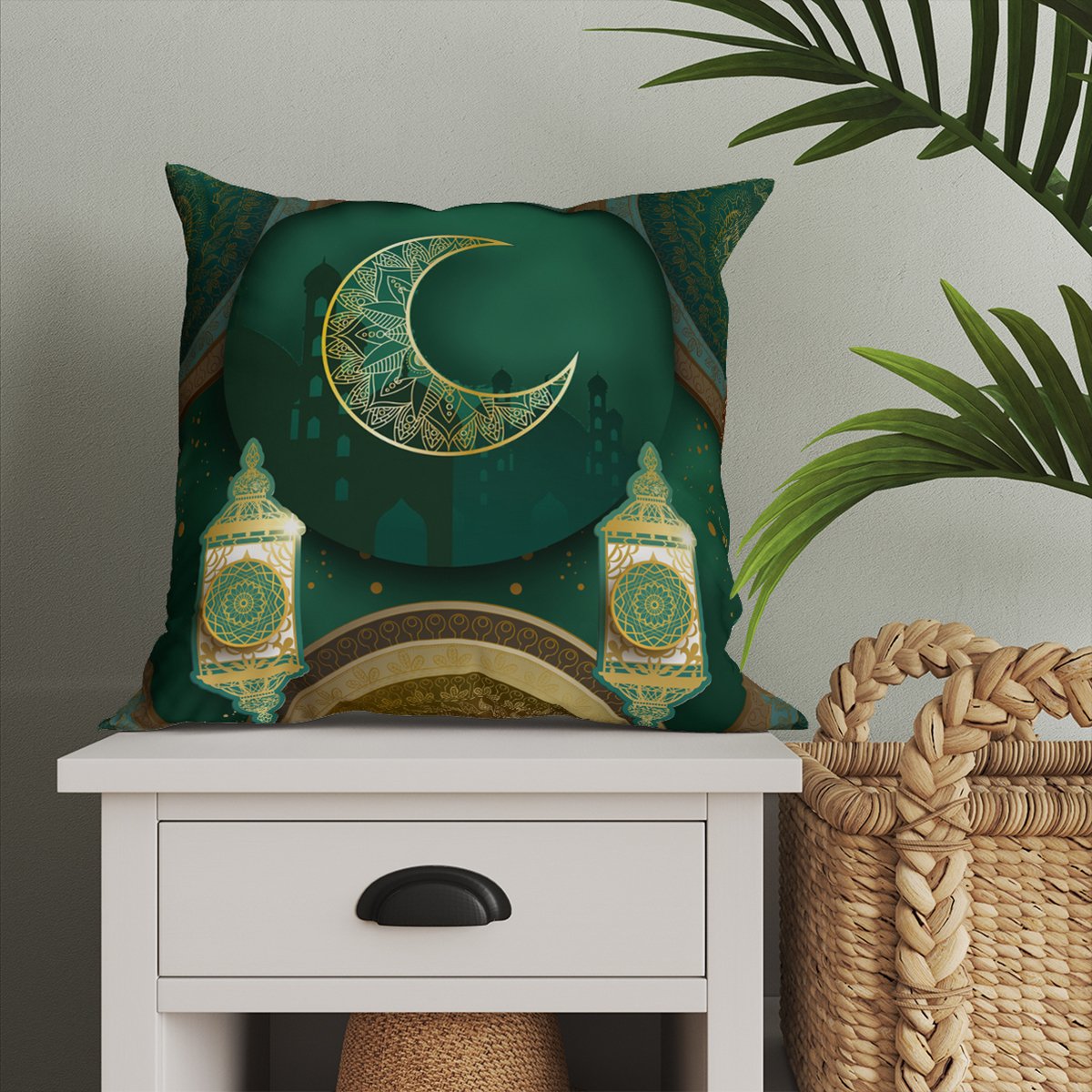 Yeşil Sarı Kandilli Ramazan Model 2-Pano Kırlent 2'li Dikilmemiş