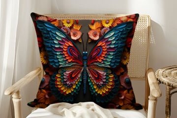 3D Renkli Kelebek Desenli 45x45 Kırlent 2'Li Dikilmemiş Panel Kumaş  – Leke Tutmaz Dijital Baskı