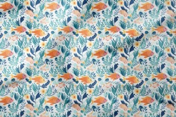 Летняя коллекция Геометрическая подводная жизнь Радужная рыба Многоцелевая декоративная цифровая печать Ткань с эффектом акварели