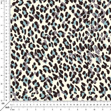 Krem Zemin Üzerine Siyah Mavi Leopar Desen Baskılı Kumaş