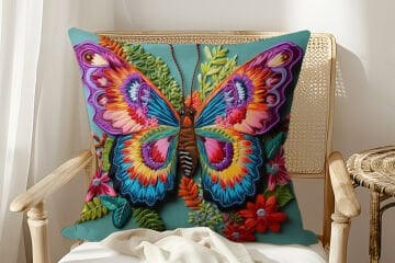 3D Renkli Kelebek Desenli 45x45 Kırlent 2'Li Dikilmemiş Panel Kumaş  – Leke Tutmaz Dijital Baskı
