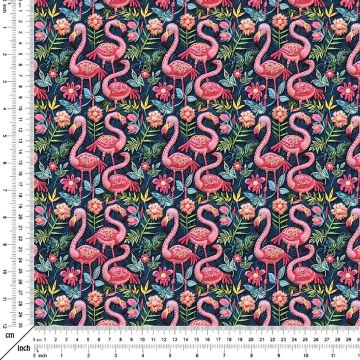 Çiçekler Arasında Flamingo Desenli Dijital Baskı Kumaş(SONBAHAR İNDİRİMİ)