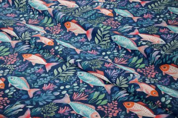 Lacivert Balık Kumaşı, Deniz Temalı Premium Dekor